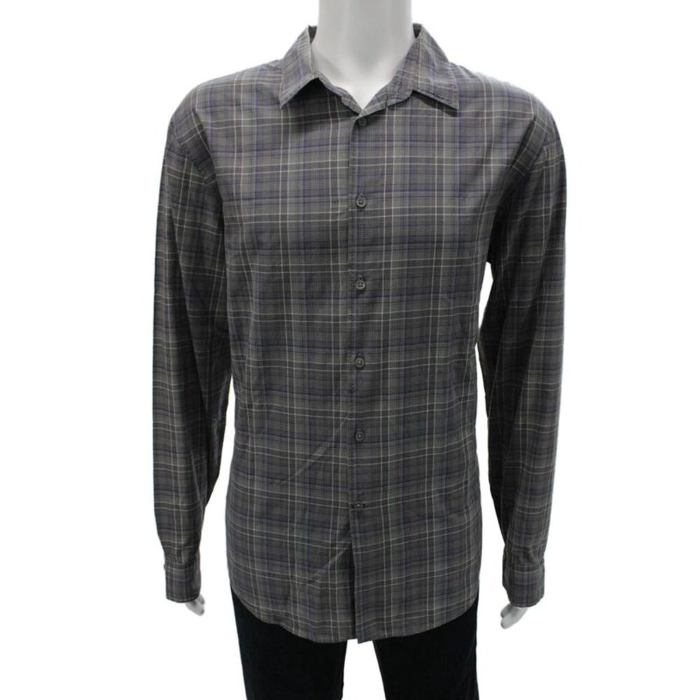 John Varvatos Mens Cotton Plaid Button Up Shirt Gray Size 2XL